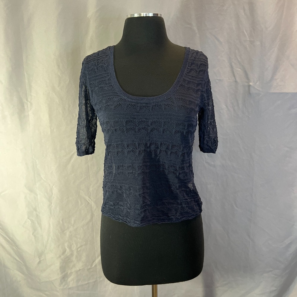 Marine Layer Alana Sweater Top Womens Medium Blue Sheer Lightweight Scoop Neck